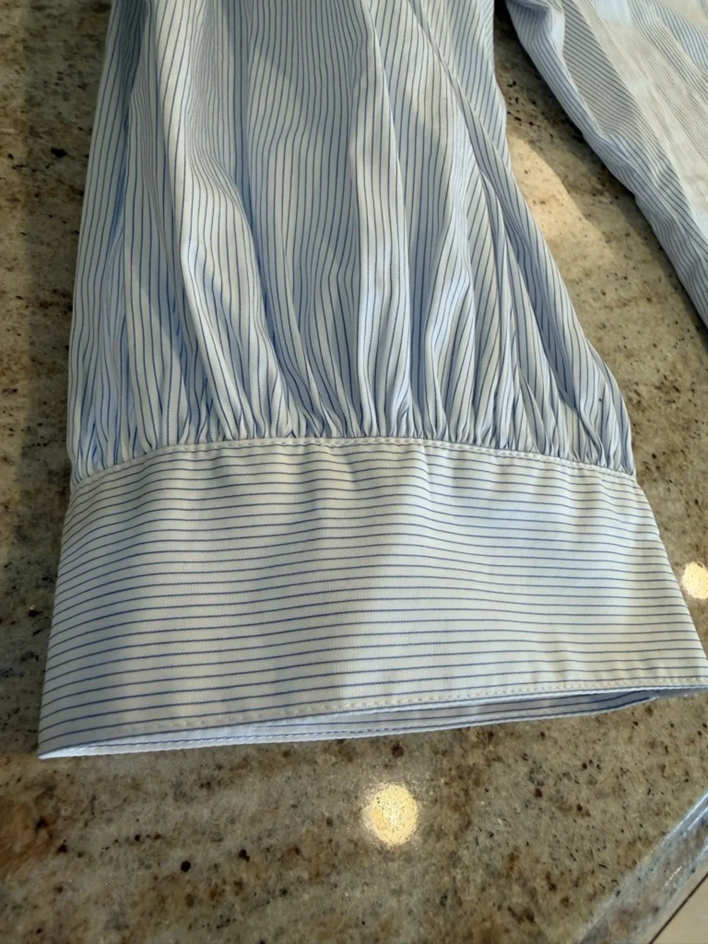 Thomas Mason for J. Crew Light Blue Striped Square-Neck Puff Sleeve Blouse Small